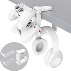 3-in-1 PC Gaming Headset&Controller Holder - EURPMASK Headphone Stand w/Adjustable Clamp&2 Controller Holder&Rotating Arm&Cable Organizer, Universal PC Gaming Accessory Controller Headset Stand-White