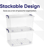 Superio Storage Bins with Lids- Clear Boxes for Organizing, Stackable Plastic Containers- BPA Free, Non-Toxic, Odor Free, Organizer for Home, Office, Dorm (8 Pack, 44 Qt (Wheeled))