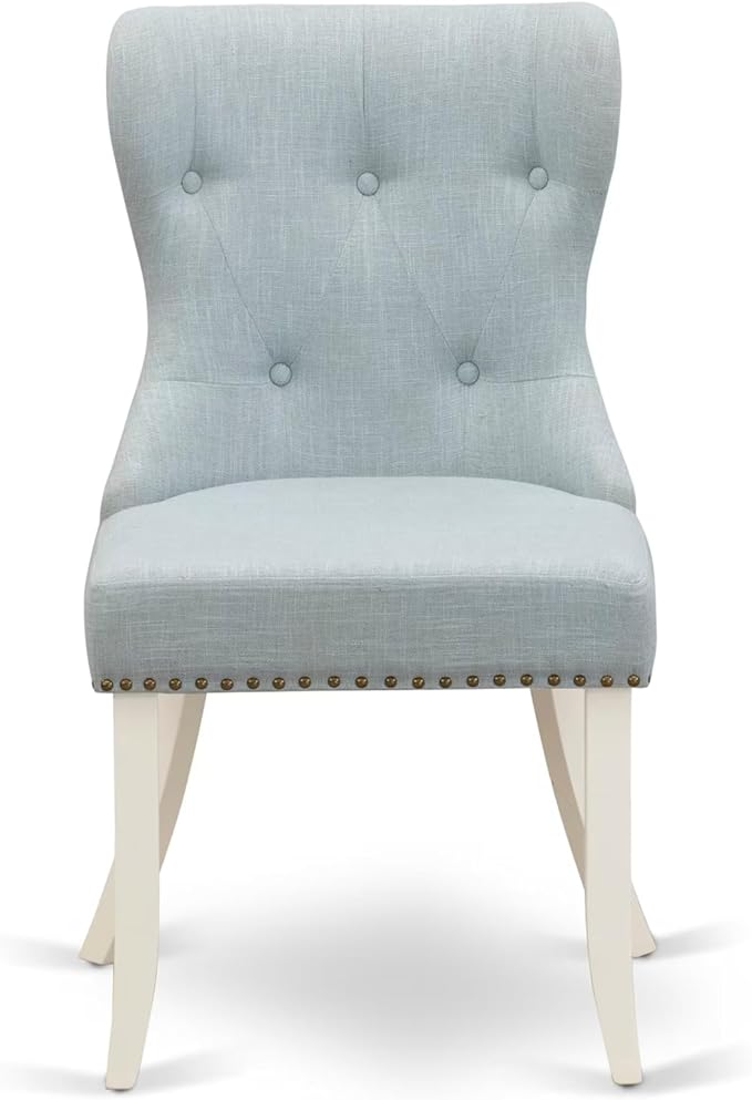 East West Furniture V097SI215-6 6 Piece Dining Room Table Set Contains a Rectangle Kitchen Table with V-Legs and 4 Baby Blue Linen Fabric Parson Chairs with a Bench, 40x72 Inch, Multi-Color