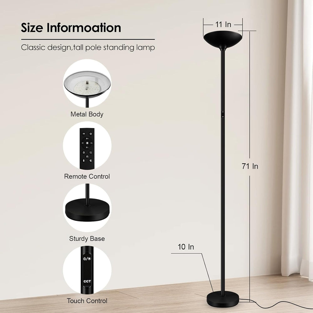 Stepless Dimmable Floor Lamp,30W 3000LM Super Bright LED Torchiere Floor Lamp...