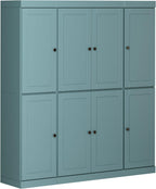 Palace Imports Solid Wood Pantry Cabinet - 71.5" Tall x 65" Wide - Wood Storage Cabinet w/ 8 Shaker Wooden Doors, 2 Drawers & 12 Adjustable Shelves - Aqua, Kitchen Cupboard, 100% Eco-Friendly Pine