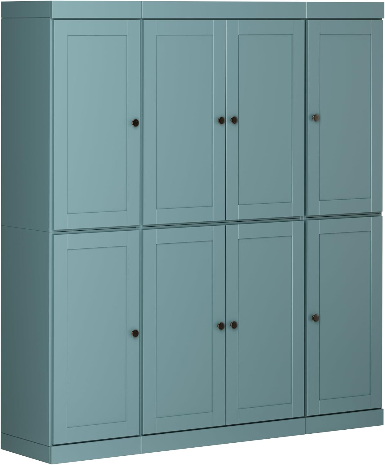 Palace Imports Solid Wood Pantry Cabinet - 71.5" Tall x 65" Wide - Wood Storage Cabinet w/ 8 Shaker Wooden Doors, 2 Drawers & 12 Adjustable Shelves - Aqua, Kitchen Cupboard, 100% Eco-Friendly Pine