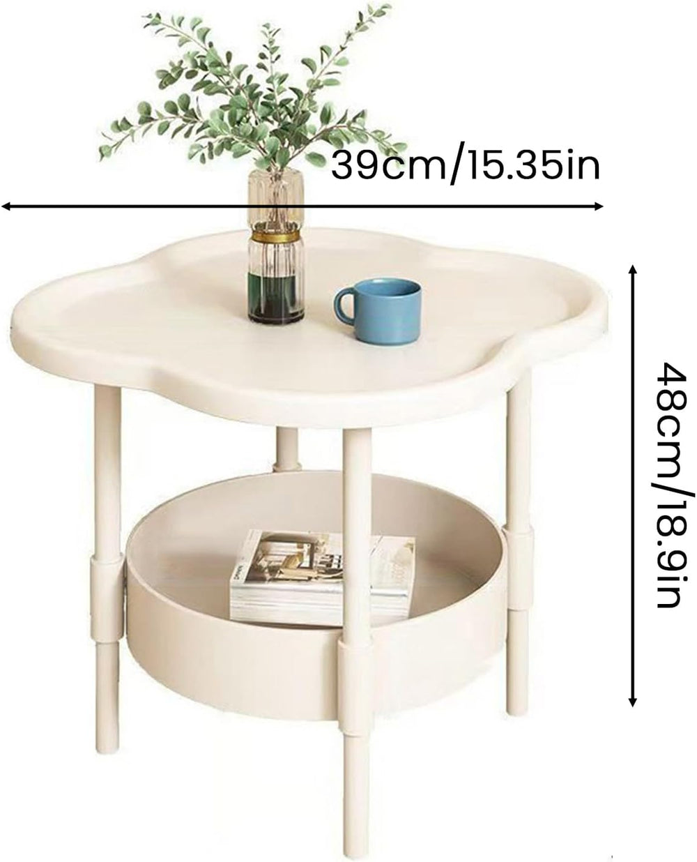 Petal-Shaped Side Table Living Room, 2-Tier Storage Small Coffee Table 15.35”...