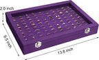 Ring Display Tray Organizer Box with Transparent Lid, 100 Slot Ring Holder Showcase For Store Display Jewelry Show Home, Ring Organizer For Jewelry Rings, Studs Earrings (Purple)
