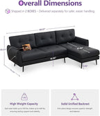 TYBOATLE 3 Seat L Shaped Leather Sectional Couches for Living Room, Faux Leather Couch w/USB & Type-C Charging Port, Small Sectional Sofa w/Deep-Seat Chaise (Black)