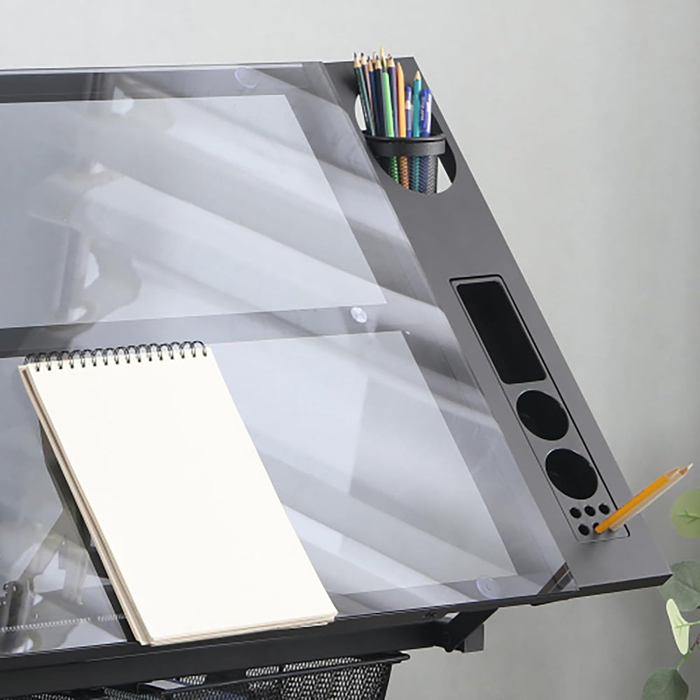 Drafting Desk with Side Shelf 0 to 75° Adjustable Tilting Drawing Desk Temper...