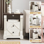 Farmhouse White Night Stand Set of 2, 18" Nightstand with Charging Station, Wood Rustic End Table, Roman Column Design, Modern Design Bedside Cabinet for Bedroom,Home, Antique White