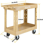 ELAFROS Heavy Duty Plastic Utility Cart 34 x 17 Inch - Work Cart Tub Storage W/Deep Shelves and 2 Fixed 2 Swivel Wheels Safely Holds up to 550 lbs - 2 Tier Service Cart for Warehouse,Garage, Sand
