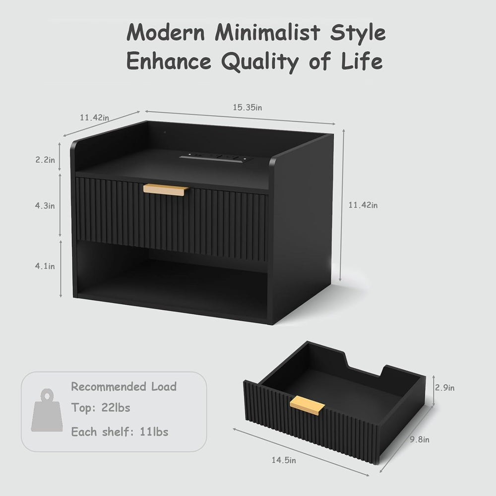 Arbuxzuy Floating Nightstand Set of 2 with Charging Station and Drawer | Mode...