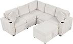 84.7" Symmetrical Convertible Sleeper Sectional Sofa Couch Bed for Living Room 4 Seater L Shaped Reversible Pull Out Sleeper Sofabed with Movable Ottoman ,2 Cup Holders ,USB Ports, Detachable Backrest