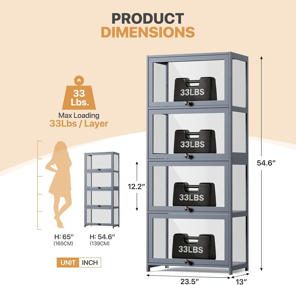 Magshion Display Cabinet, 4-Tier Curio Cabinet with Acrylic Doors | 55" ...