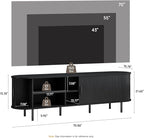 70.8" TV Stand with Power Outlet, Mid-Century Modern Television Stand, Fluted Media Console with Sliding Doors, Entertainment Center for TVs up to 60 Inch, Adjustable Shelves, Black
