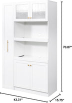 Freestanding Storage Cabinet with 2 Shelves, French Door & Double Door & Single Door, Rectangular Kitchen Pantry, Modern Minimalist, for Living Room, Dining Room, White