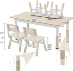 DOREROOM Adjustable Kids Table & 4 Chairs Set, 47.2" L x 23.6" W, Natural-W | Graffiti Desktop,Table Supports 300 lbs,Toddler Ages 2-8，FSC-certified, Children Activity Table for Daycare, Classroom, Home