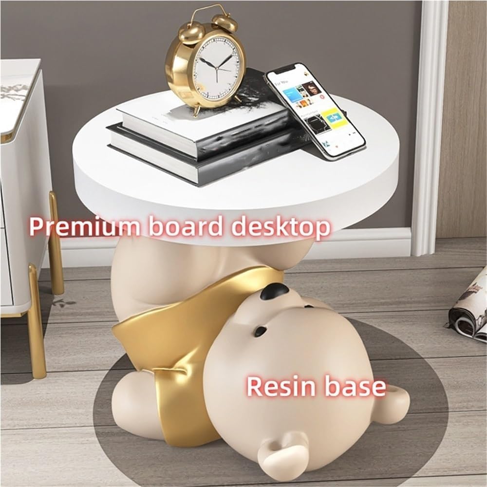 Bear Statue Side Table, Modern Sofa Table, Resin Sculpture Bedside Table, Hom...