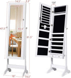 WATERJOY Jewelry Organizer with Full Body Standing Mirror Jewelry Holder Storage 4 Angle Adjustable Lockable Jewelry Cabinet Jewelry Armoire