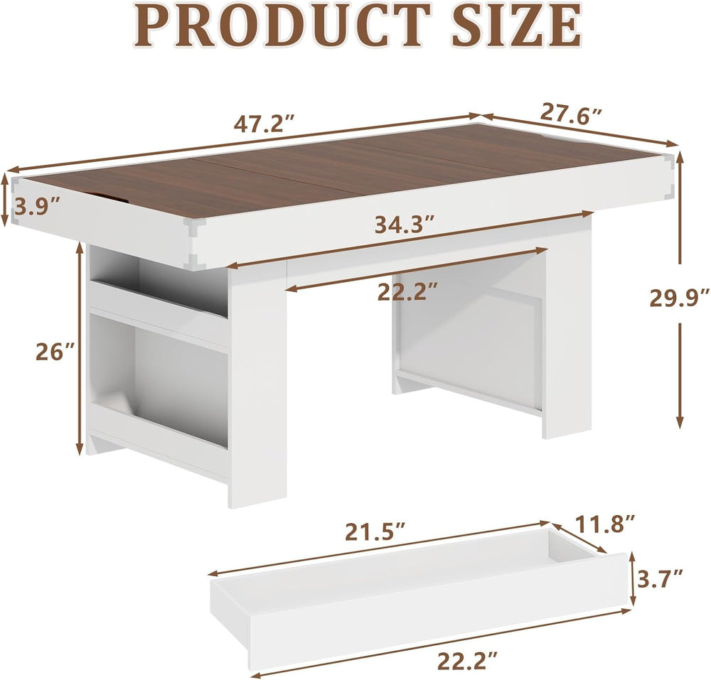 47″ Dining Table with Storage Shelf & Drawers,Multi-Functional Dining Gam...