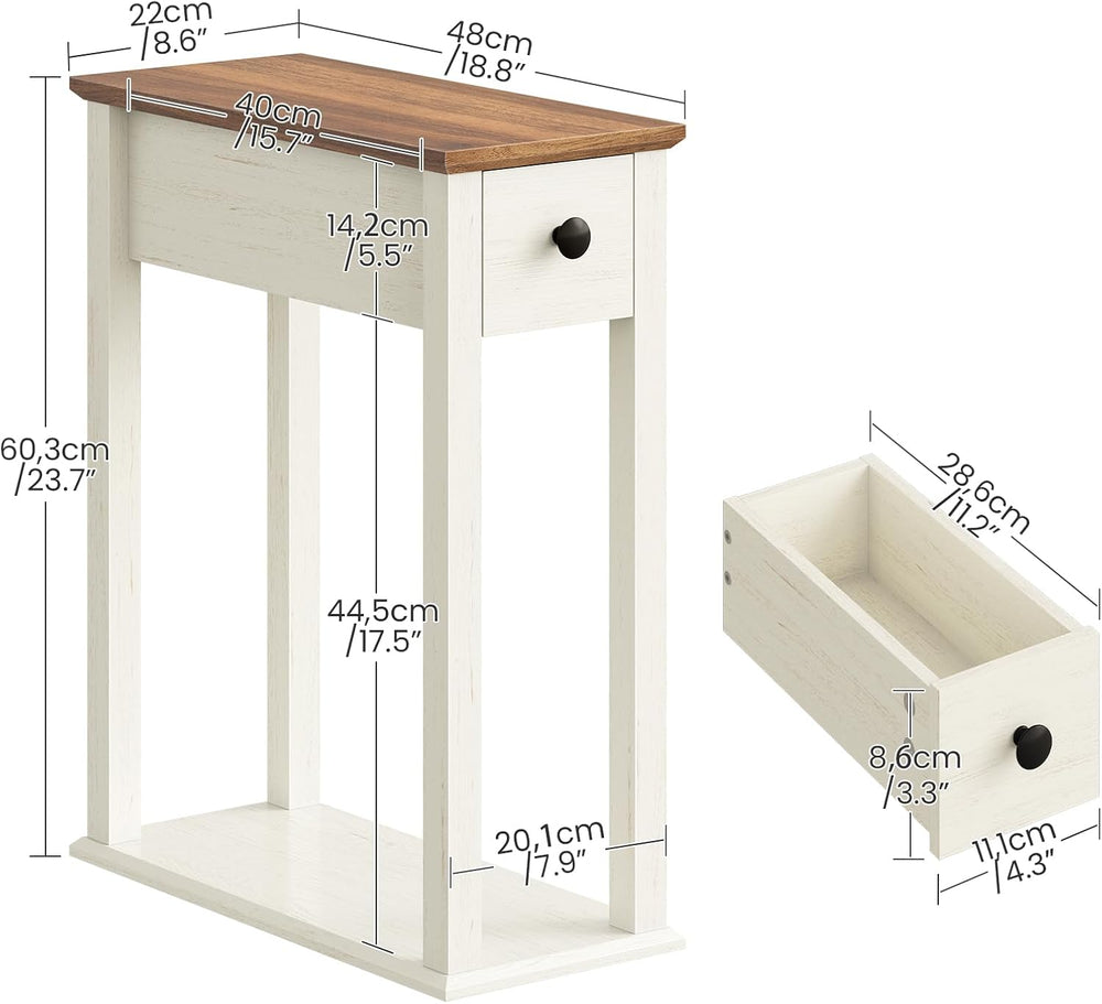 CHOEZON Farmhouse End Table, 2-Tier Narrow Side Table with Drawer, Wooden Nig...