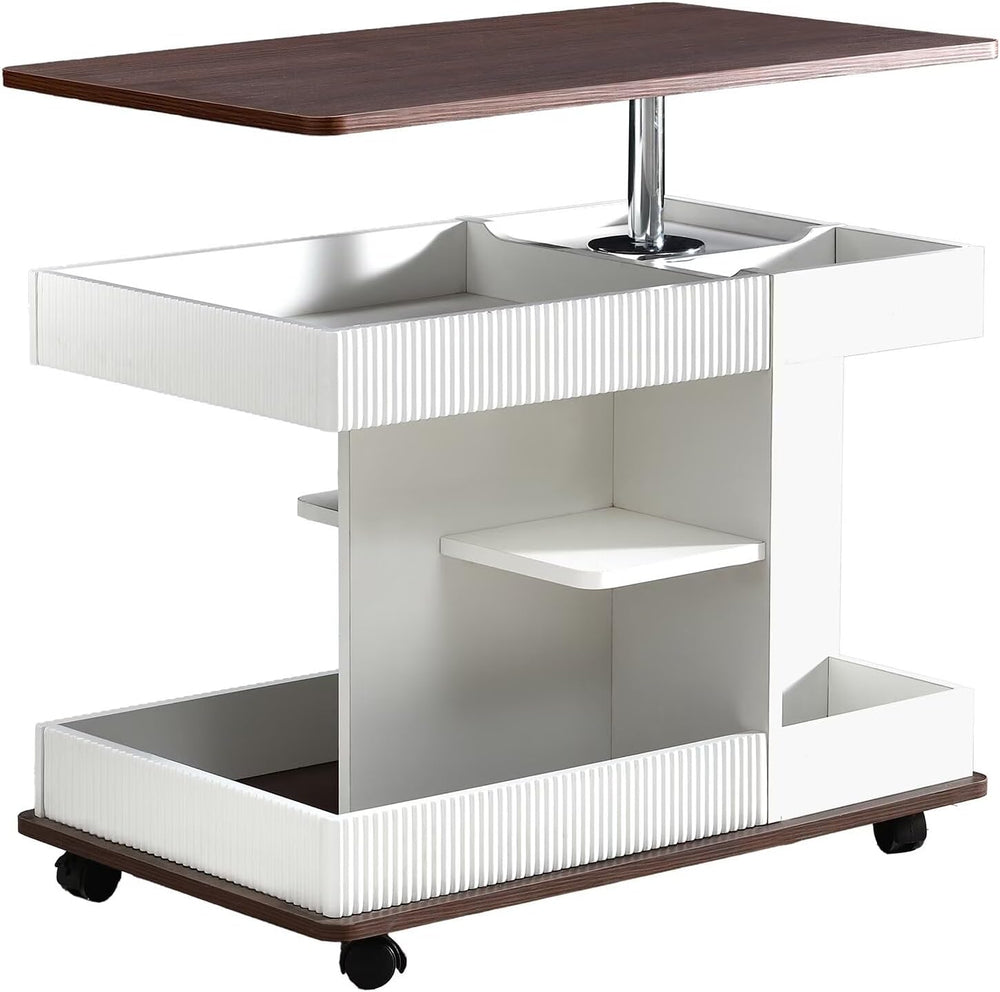 29.5" Adjustable End Table with Wheels, Modern Multifunctional Sofa Side...