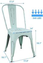 Devoko Metal Indoor-Outdoor Chairs Distressed Style Kitchen Dining Chairs Stackable Side Chair with Back Set of 4 (Blue)