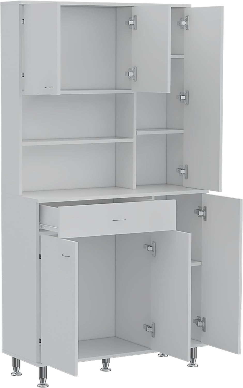90 Kitchen Pantry Cabinet with Open Shelves, Drawer & Multiple Cabinets, ...