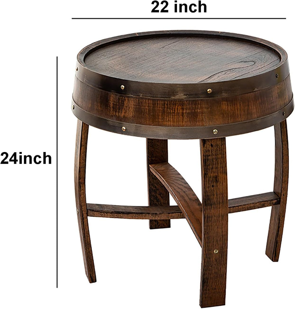 Rustic Oak Whiskey Barrel End Table, 24" Tall x 22" Wide, Brown
