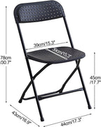 Plastic Folding Chairs, Indoor Outdoor Portable Stackable Commercial Seat with Steel Frame 440lb. Capacity(Black)