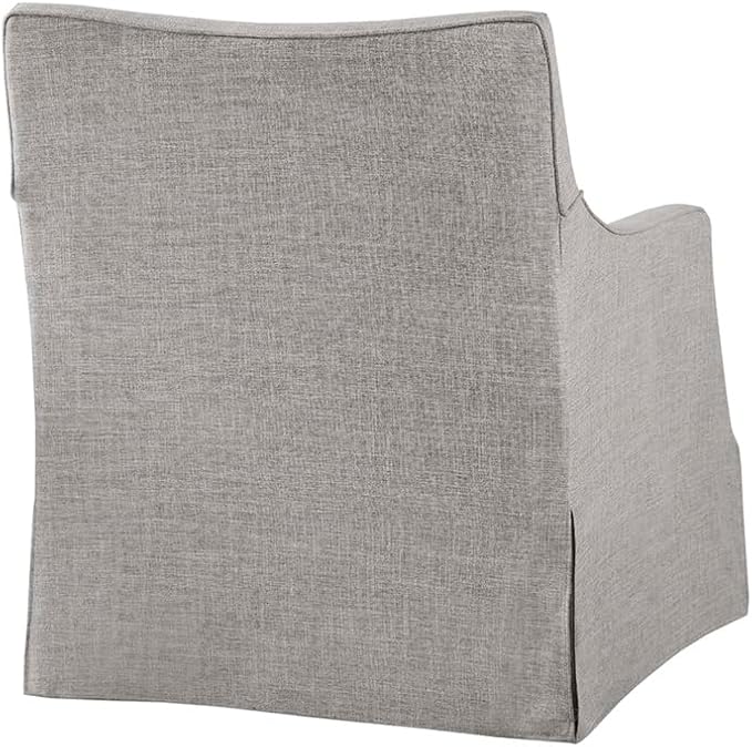 Martha Stewart London Swivel Chair - Solid Wood & Plywood, Skirted Metal Base Accent Armchair, Lumbar Pillow -Modern Classic Family Room Sofa Furniture Bedroom Lounge, 28"X31.5"X35.25", Grey