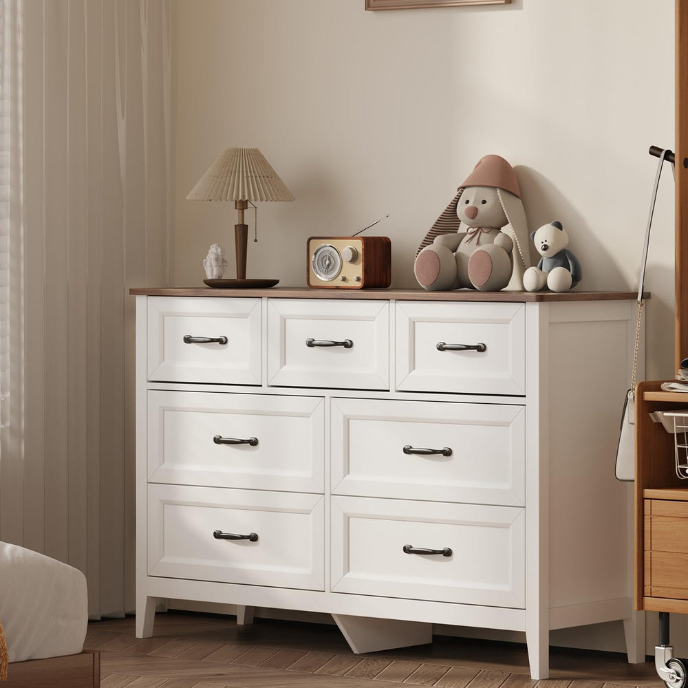 Gizoon Farmhouse 7 Drawers Dresser, White Chest of Drawers