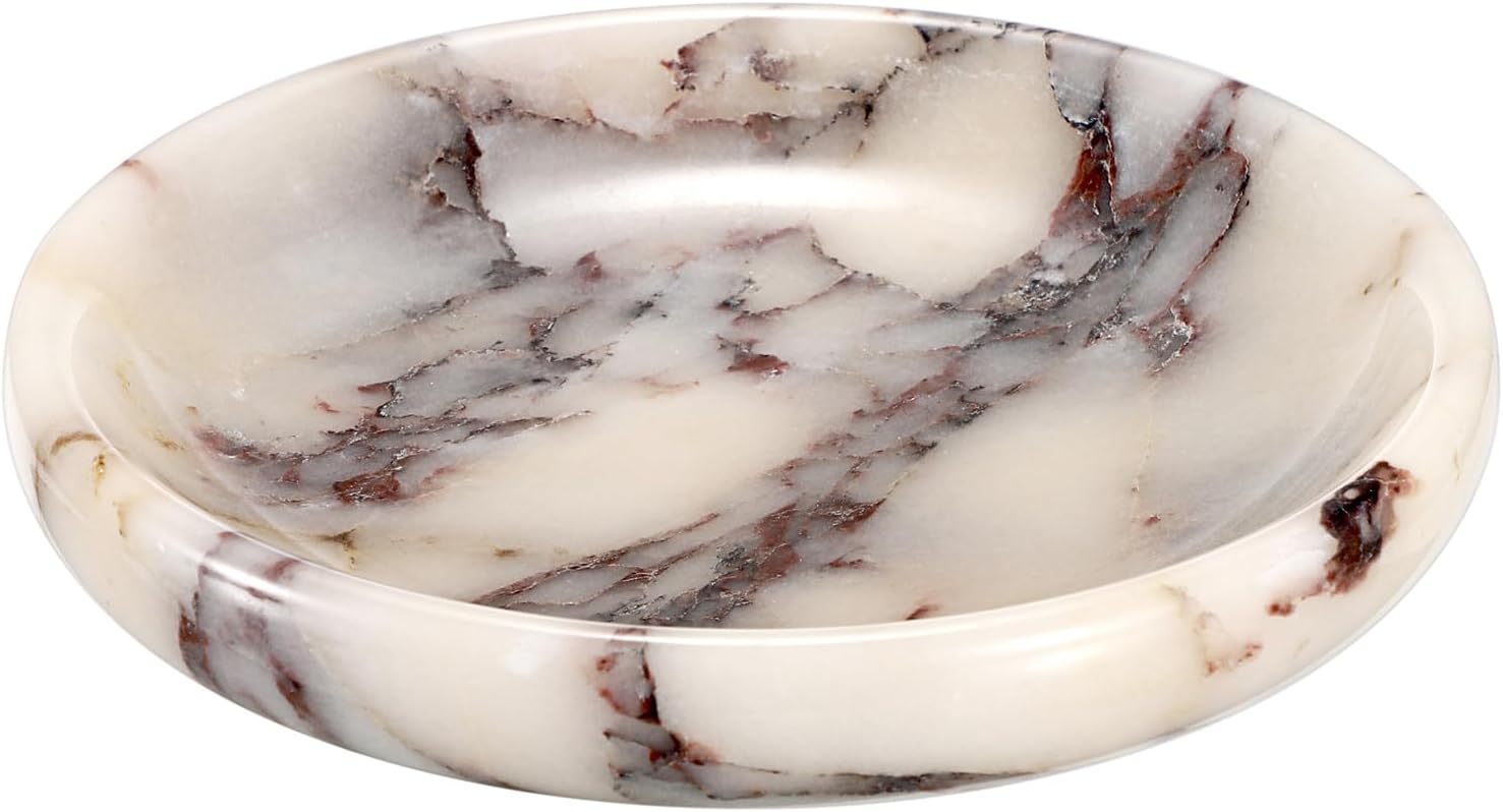Hipiwe Decorative Key Holder for Entryway Table Round Key Bowl Marble Nightstand Organizer for Candle Jewelry Tray for Earrings Necklaces