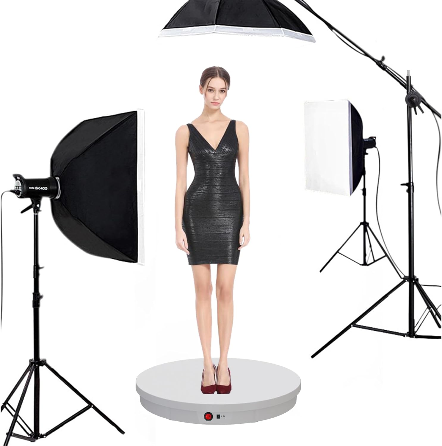 JAYEGT Motorized Rotating Display Stand, 350Lbs Load，360 Degree Electric Rotating Potography Turntable for Products Display，Live Show， Remote Control +5 Colors Backgrounds (White / 20.5inch /Wired)
