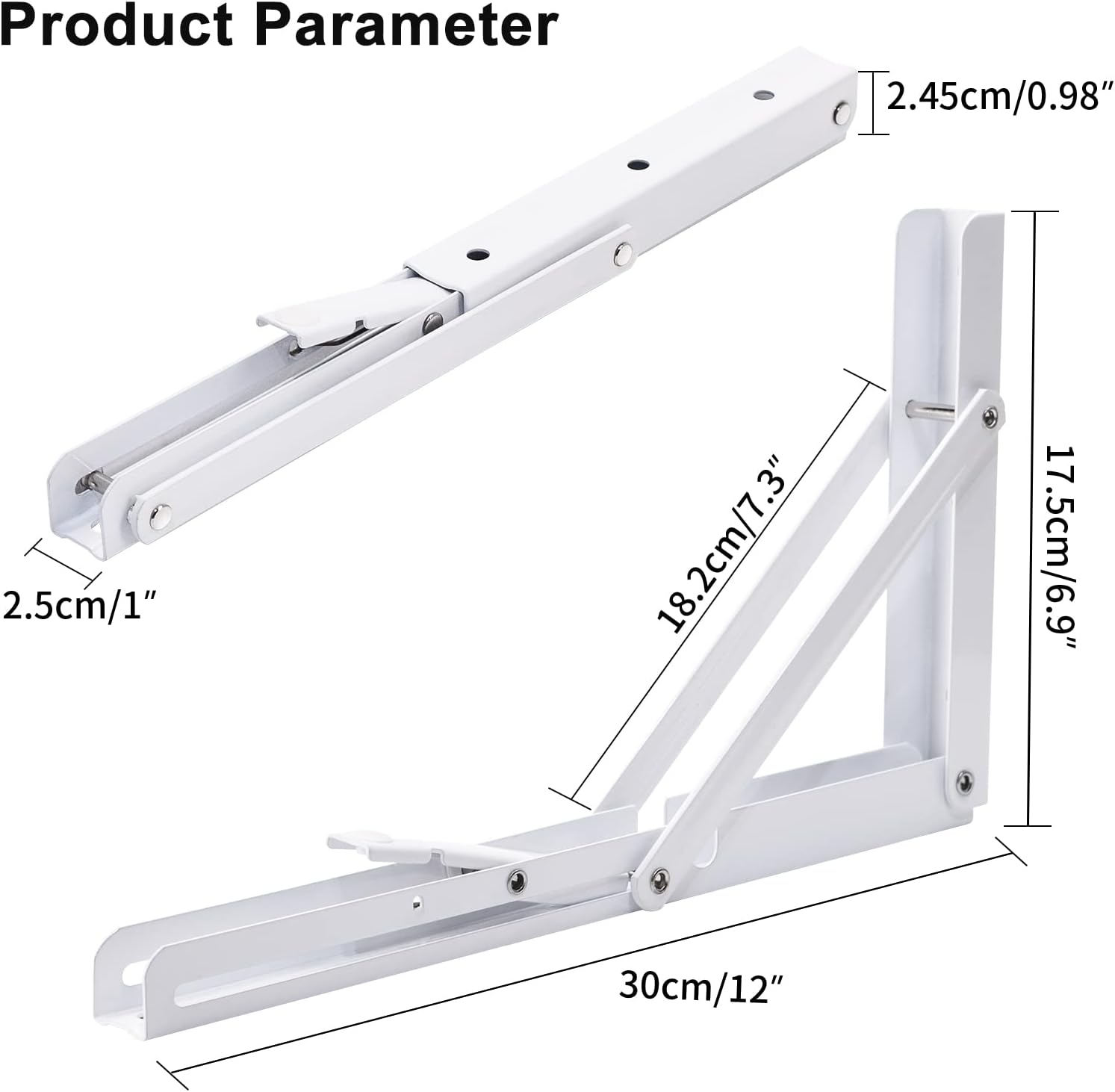 YUMORE Folding Shelf Bracket Heavy Duty, 12 Inch White Collapsible Shelf Bracket, DIY L Bracket for Workbench Folding Table Hinge, Max Load: 330lbs, 2 Pack