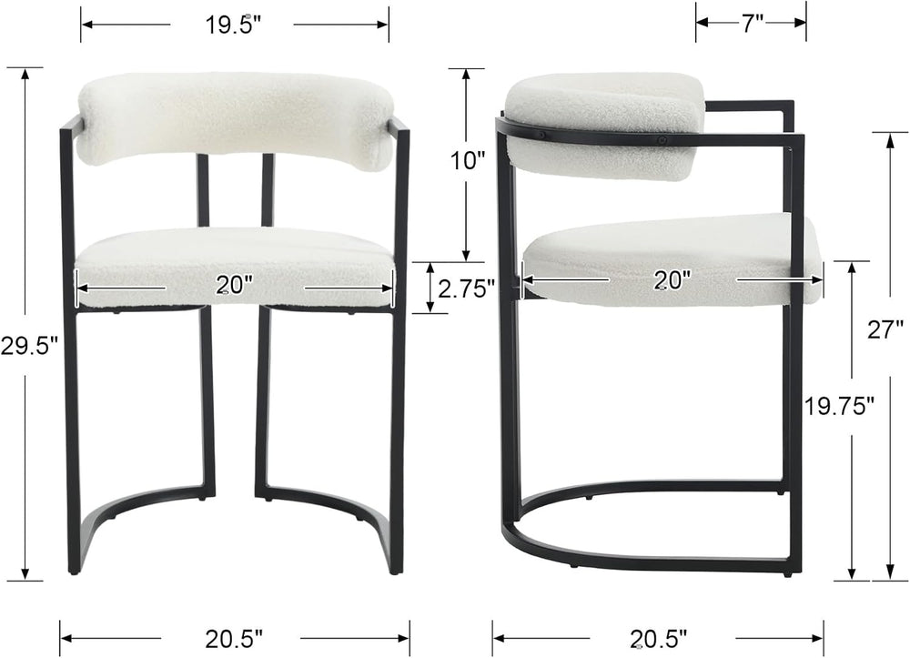 Barrel Dining Chairs Set of 2, White Boucle | Soft Boucle Upholstered Modern ...