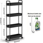 SOLEJAZZ Slim Rolling Storage Cart with Wheels 4 Tier Skinny Bathroom Storage Organizer Narrow Shelf Unit Thin Laundry Room Utility Cart for Bedside Kitchen Office Next to Fridge Small Places, Black