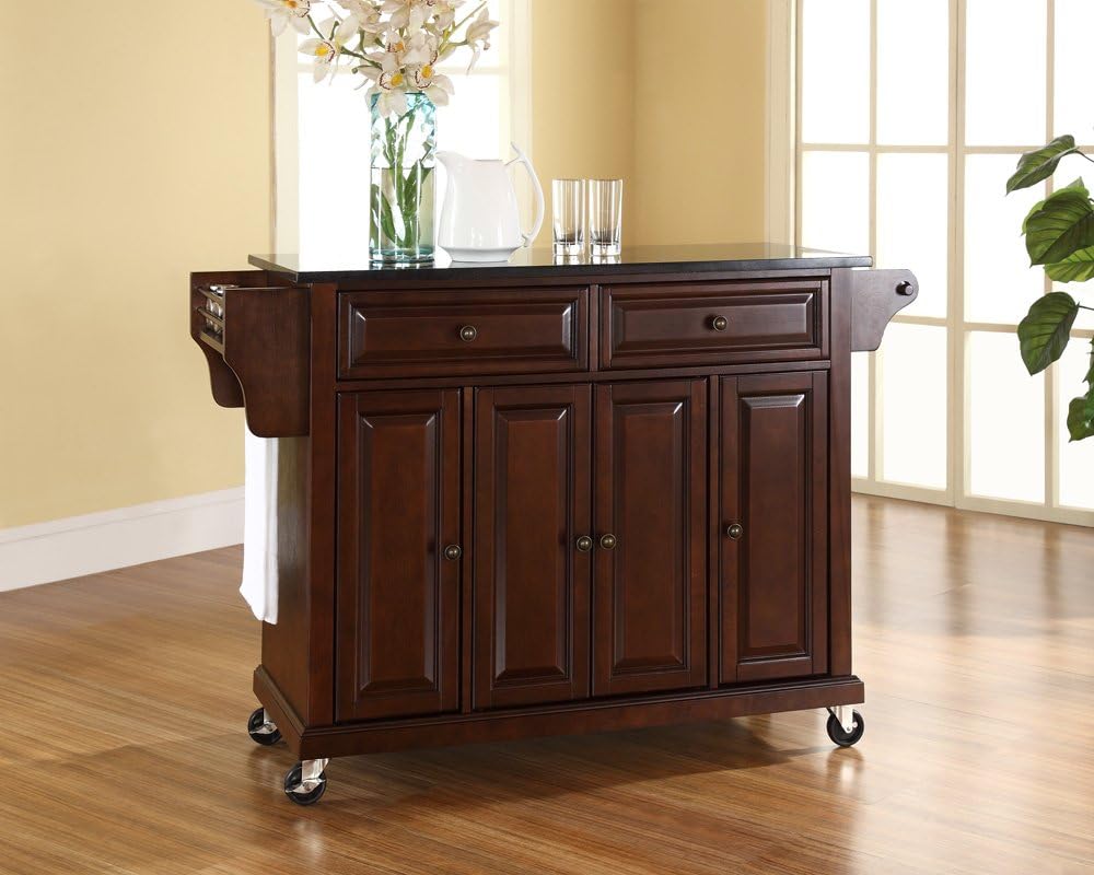 Crosley Furniture Full Size Granite Top Rolling Kitchen Island Storage Cart, ...