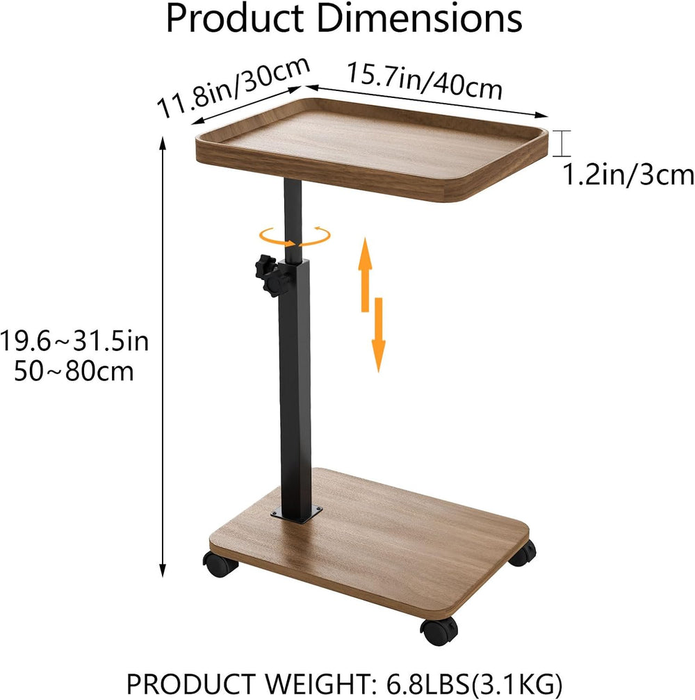 End Table, Adjustable Height Side Table, 360° Rotating MDF Veneer Sofa Side T...