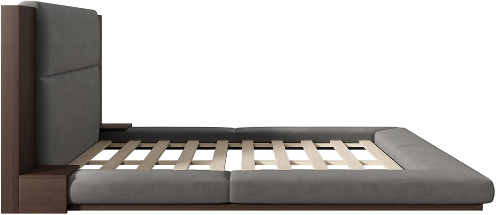 VilroCaz Modern King Size Upholstered Grounded Bed, Velvet Fabric Floor Uphol...