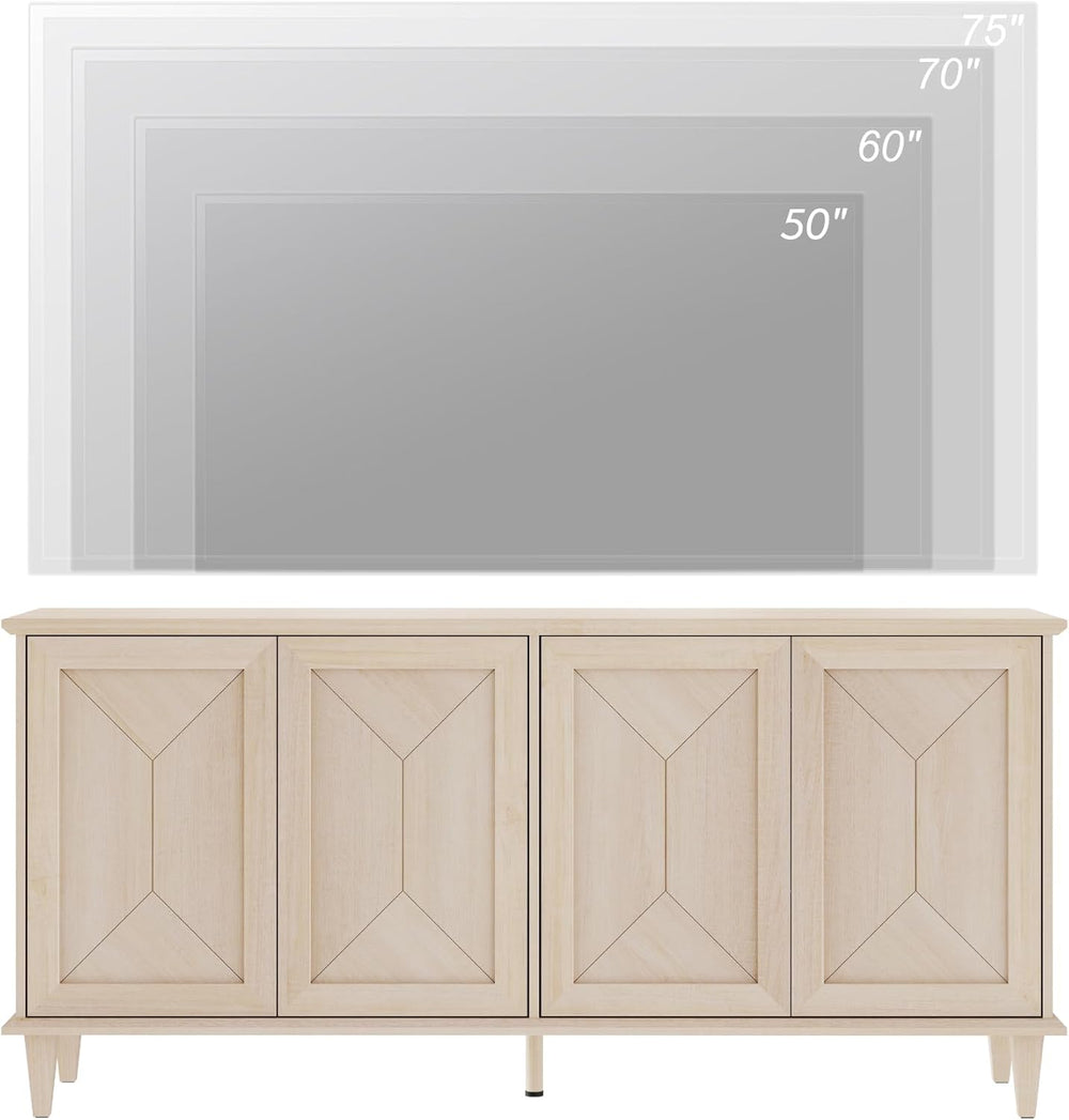WAMPAT 65-inch Handcrafted Patchwork Decorative Buffet Cabinet with Pop-Up De...