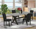 East West Furniture X697AB624-5 5 Piece Kitchen Table Set Includes a Rectangle Dining Room Table with X-Legs and 4 Black Color Linen Fabric Parson Dining Chairs, 36x60 Inch, Multi-Color