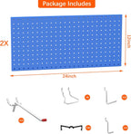 TORACK Metal Pegboard Wall Organizer 24" x 24" or 12" x 48", 70 PCS Tools Storage Pegboard for Garage Tool Organizer Pegboard with Peg Board Hooks for Workbench(Blue)