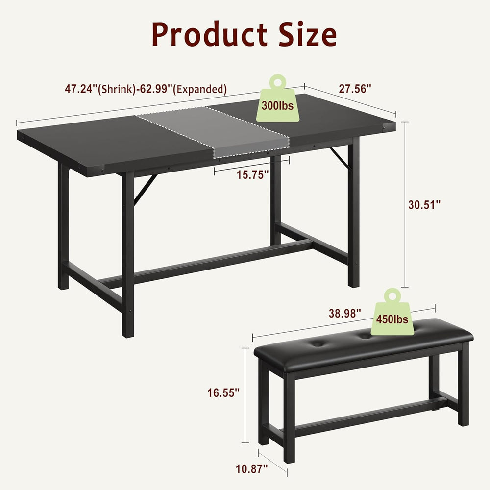 3-Piece Dining Table Set for 4-6 People, Extendable Kitchen Table Set with 2 ...