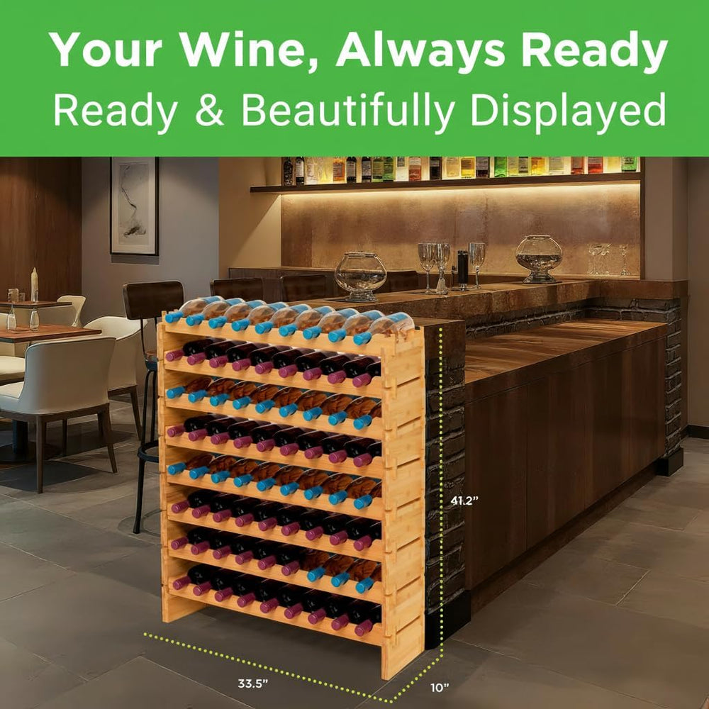 NutriChef 72 Bottle Wine Rack Stackable Bamboo Freestanding, 8-Tier Modular S...