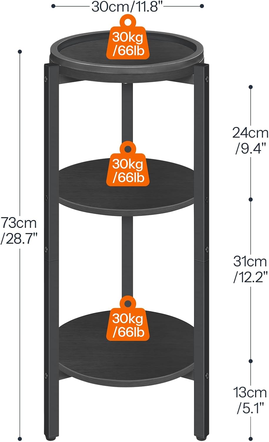 HOOBRO Small Round Side Table, 3-Tier Tall Coffee Drink Table for Sofa Couch, 28.7" H Slim Nightstand, Circle Accent End Table for Living Room, Corner, Bedroom, Black BB182BZ01
