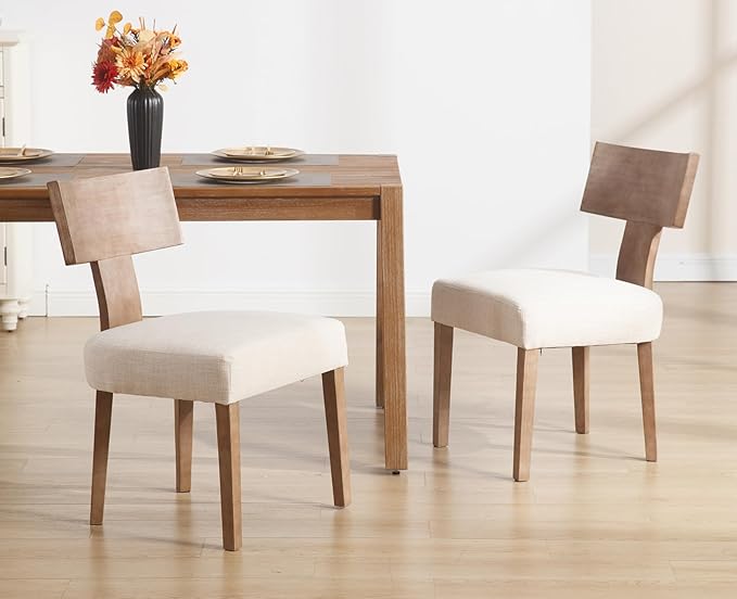 chairus Farmhouse Dining Chairs Set of 6, Upholstered Accent Chairs with Natural T-Shape Wood Back Armless Kitchen Chairs with Soft Pad, Linen Beige