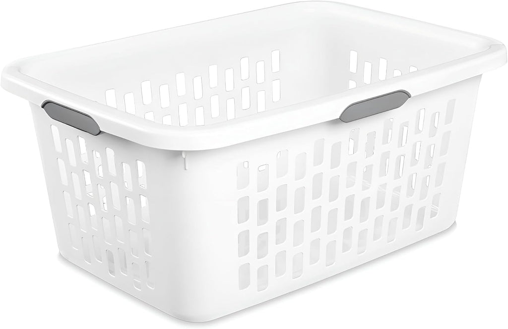 Sterilite Laundry Basket, Plastic Clothes Hamper, Large Rectangle Bin with Comfort Grip Handles and Reinforced Rim, 2 Bushel Capacity, White, 18 Pack