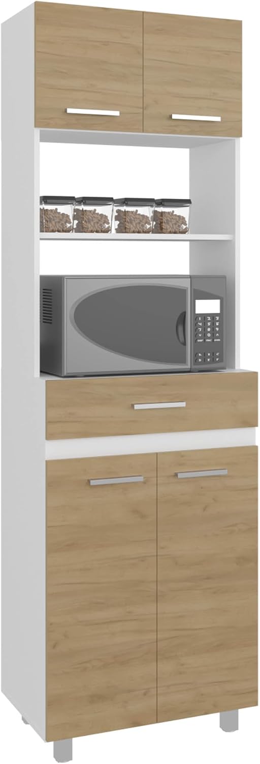 Kitchen Pantry with 4 Doors 1 Drawer 4 Shelves Natural Oak White | Tall slend...