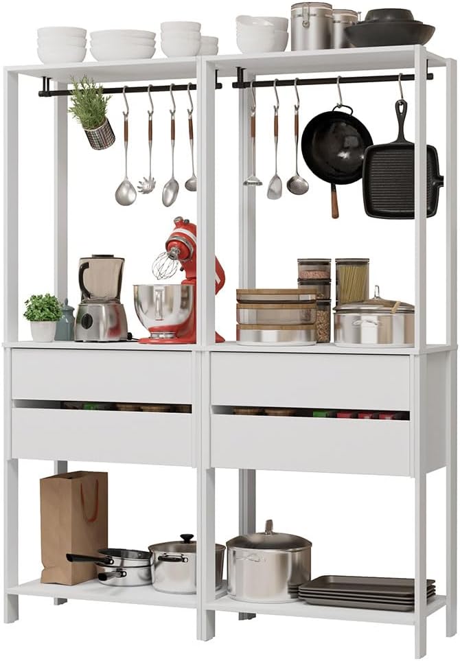 Madesa Kitchen Pantry Storage Rack with 4 Drawers 4 Shelves and 2 Hanging Rod...