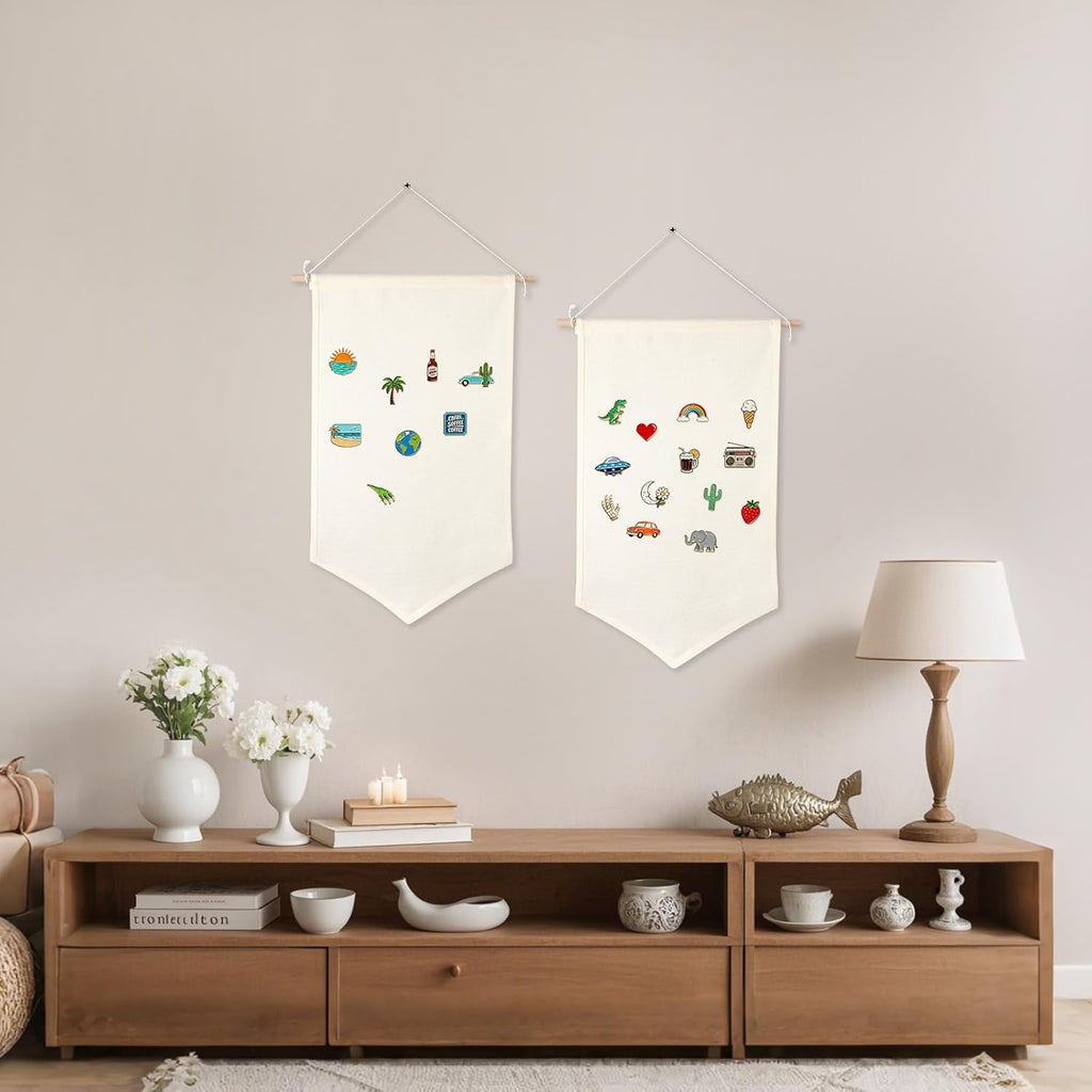 5 PCS Canvas Banners Wall Hanging Brooch Jewelry Storage Case Stand Enamel Pin Display, Sublimation blank Banner,Holder Earrings Necklace Pin Collection Organizer