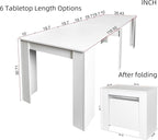 KEIKI 20"-118.5" L Extendable Foldable Dining Room Table for 1-10 People, Wood Multifunctional Rectangle Expandable Console Kitchen Living Meeting Room Furniture, 6 Tabletop Length Options, White