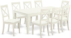 East West Furniture LGBO9-LWH-LC 9 Piece Kitchen Table Set Includes a Rectangle Dining Table with Butterfly Leaf and 8 Faux Leather Dining Room Chairs, 42x84 Inch, Linen White